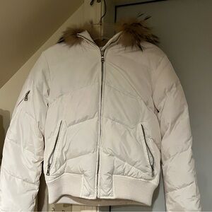 Marc New York Ivory Puffer Coat with Fur Detail